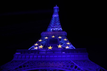 Eiffel Tower in the colors of Europe